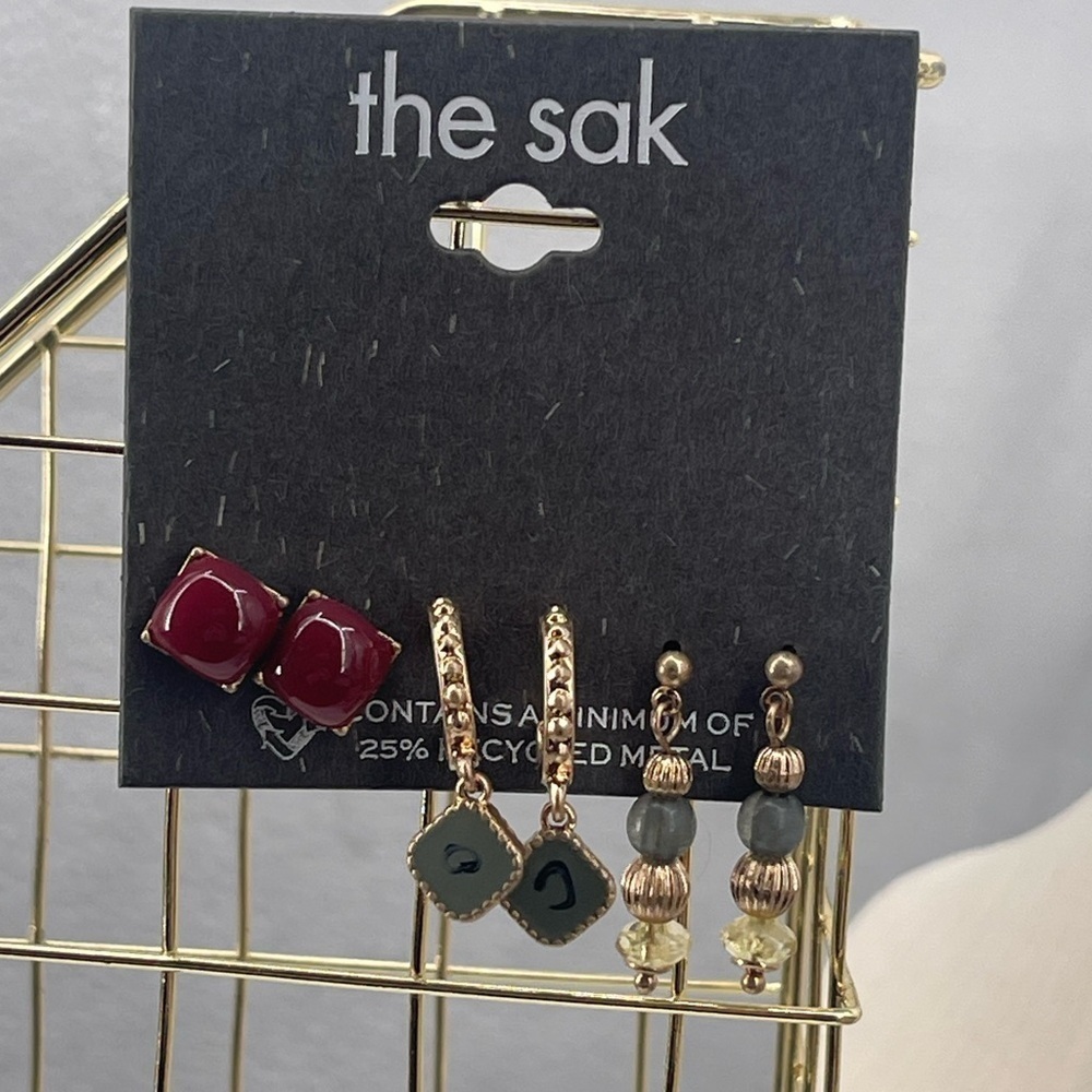 The Sak NWT gold tone beaded trio earrings set
